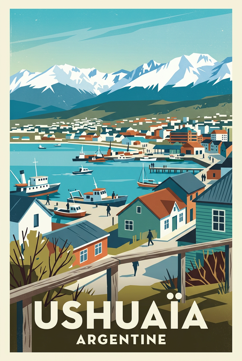 Affiche d'Ushuaïa, poster port de Patagonie | Afich