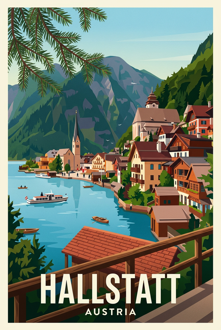 Affiche de Hallstatt, poster village autrichien | Afich