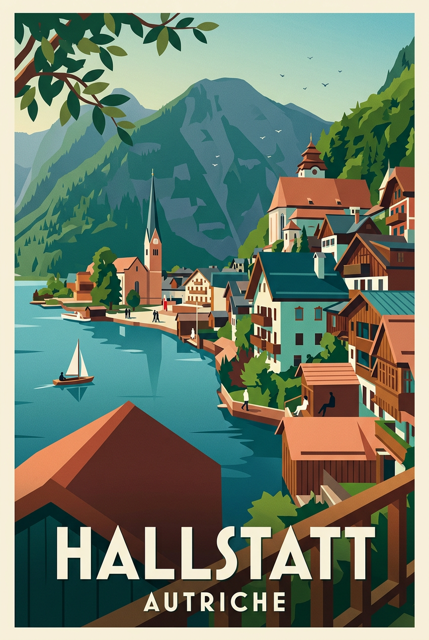 Affiche de Hallstatt, poster village autrichien | Afich