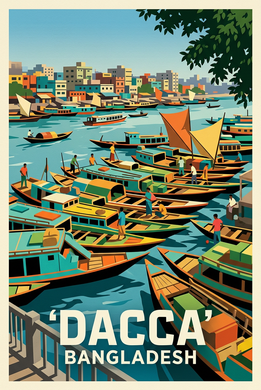 Affiche de Dacca, poster fleuve Buriganga | Afich