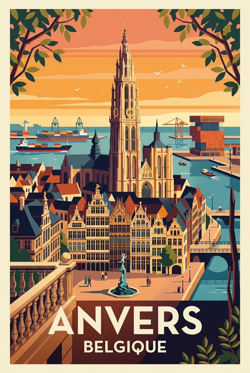 Affiche d'Anvers, poster ville de Belgique | Afich