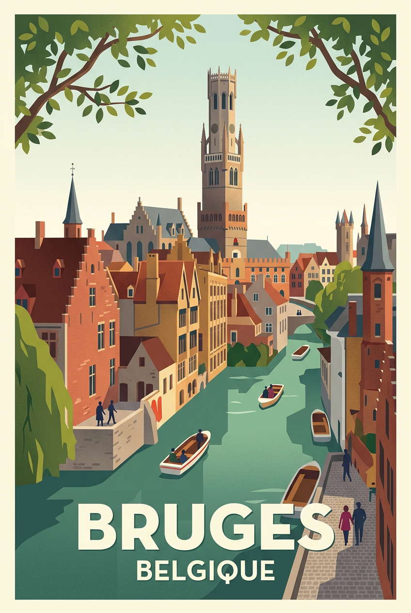 Affiche de Bruges, poster Beffroi de Belgique | Afich