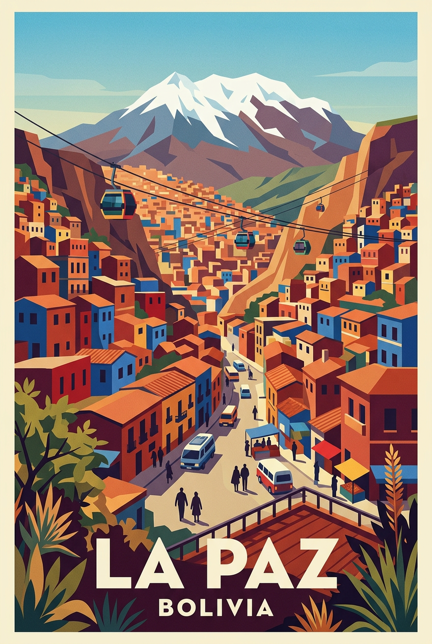 Poster de La Paz, vue sur le mont Illimani | Afich