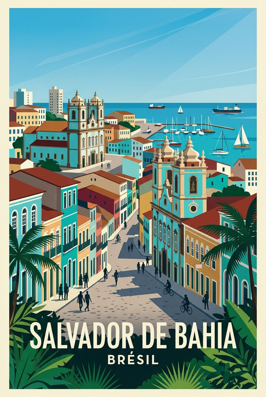 Affiche Salvador de Bahia, maisons colorées | Afich