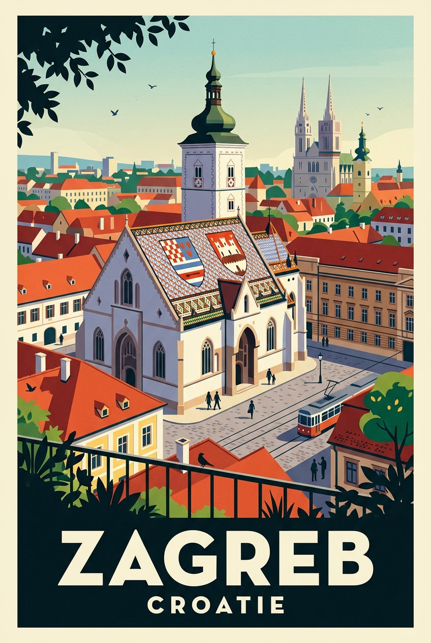Affiche de Zagreb, poster toit coloré | Afich