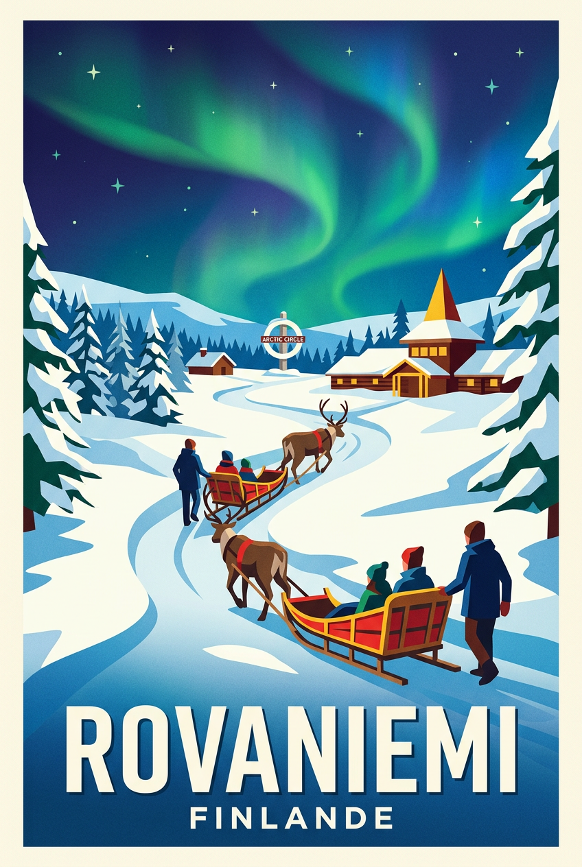 Affiche de Rovaniemi, décor de Laponie enneigée | Afich