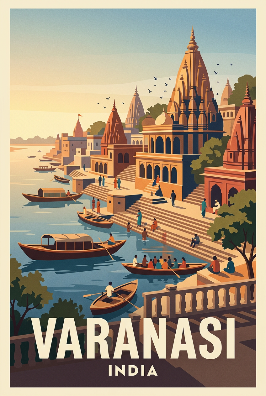 Affiche de Varanasi, temples et Gange | Afich