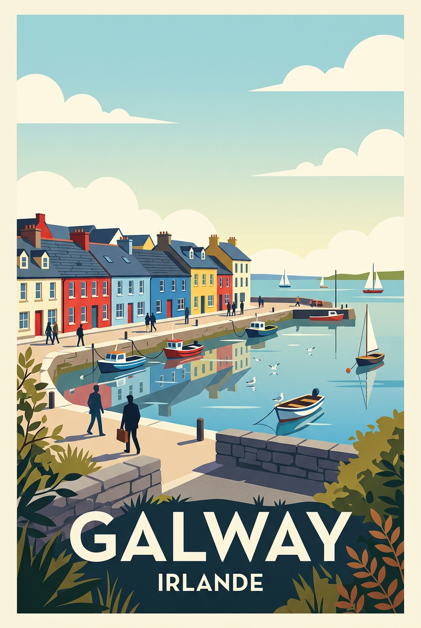 Poster de Galway, port et bateaux de pêche | Afich