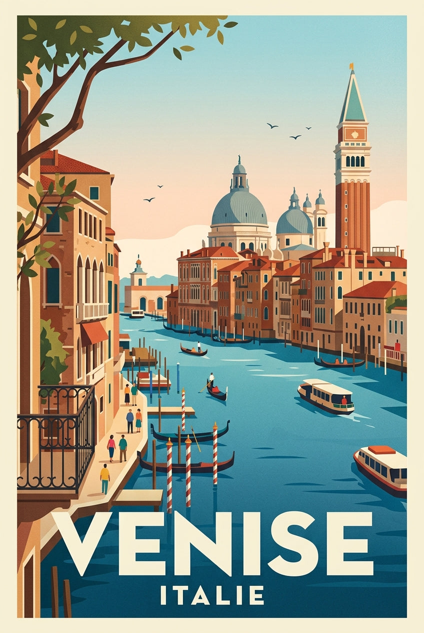 Affiche de Venise, décor gondoles et palais | Afich