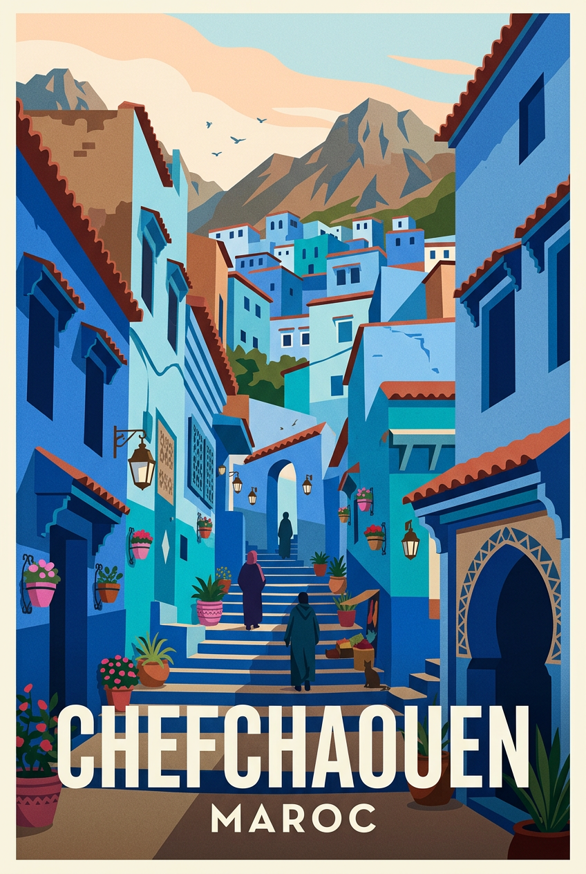 Affiche Chefchaouen, ville bleue du Maroc | Afich