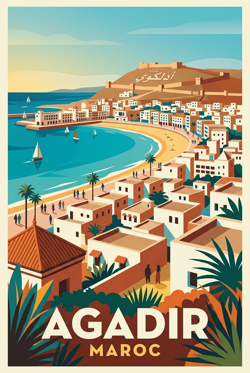 Affiche d'Agadir, Kasbah et baie du Maroc | Afich