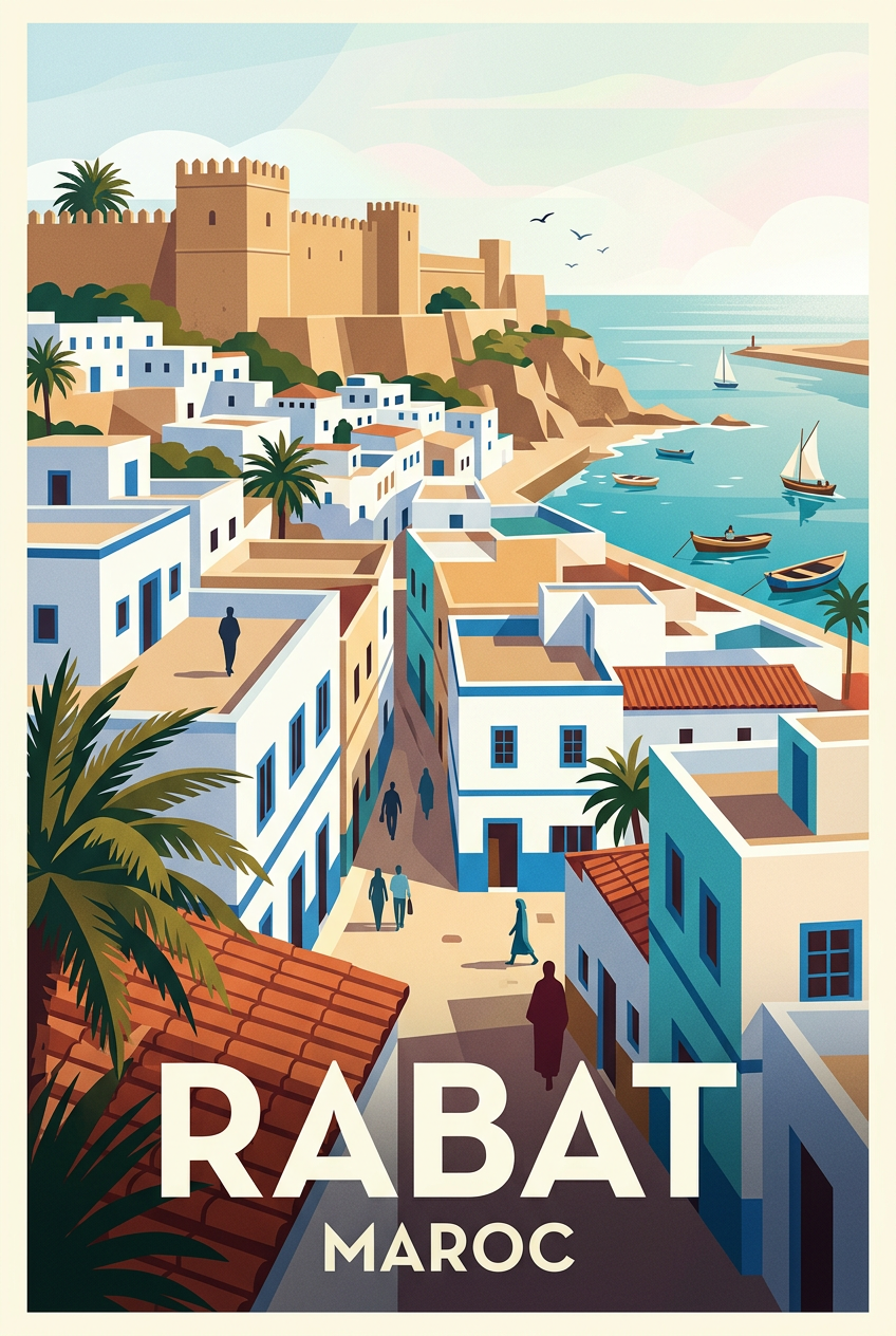 Affiche de Rabat, la Kasbah des Oudayas au Maroc | Afich