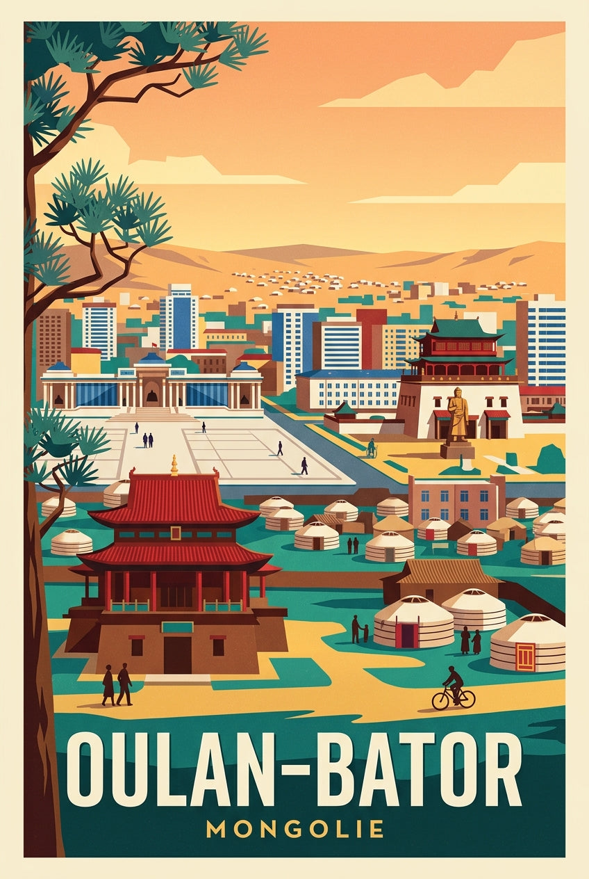 Affiche d'Oulan-Bator, yourtes de Mongolie | Afich