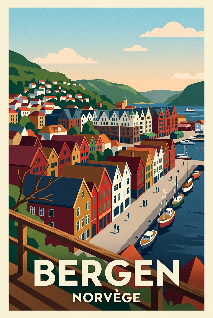 Poster de Bergen, affiche Norvège déco | Afich