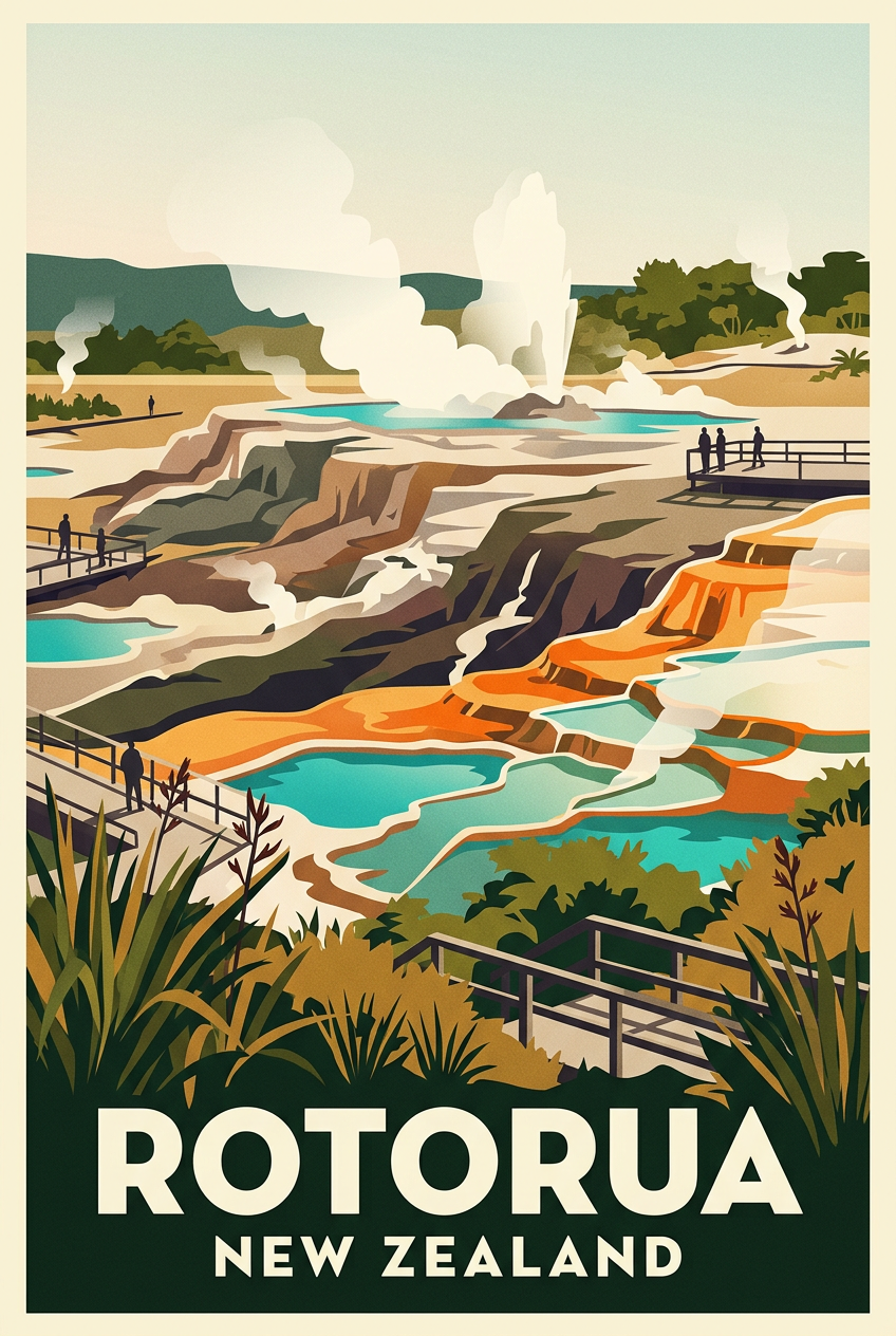 Affiche de Rotorua, poster geysers et sources | Afich