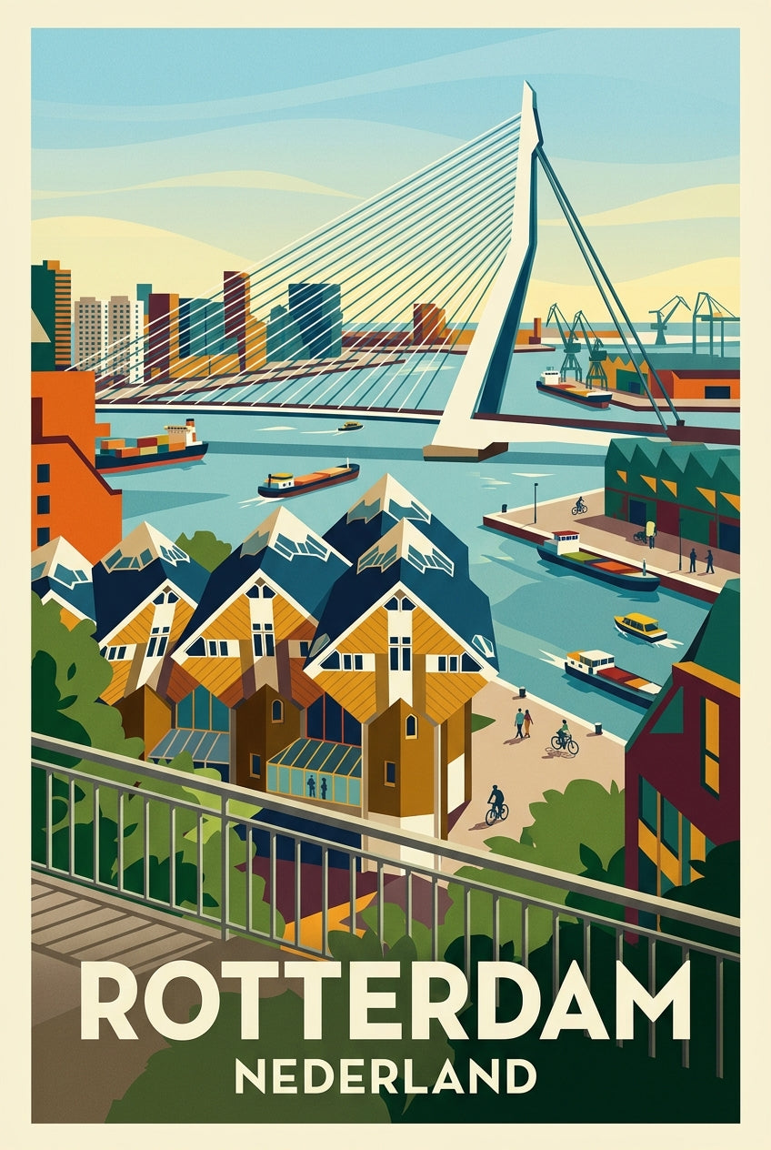 Affiche de Rotterdam, maisons cubes et port | Afich