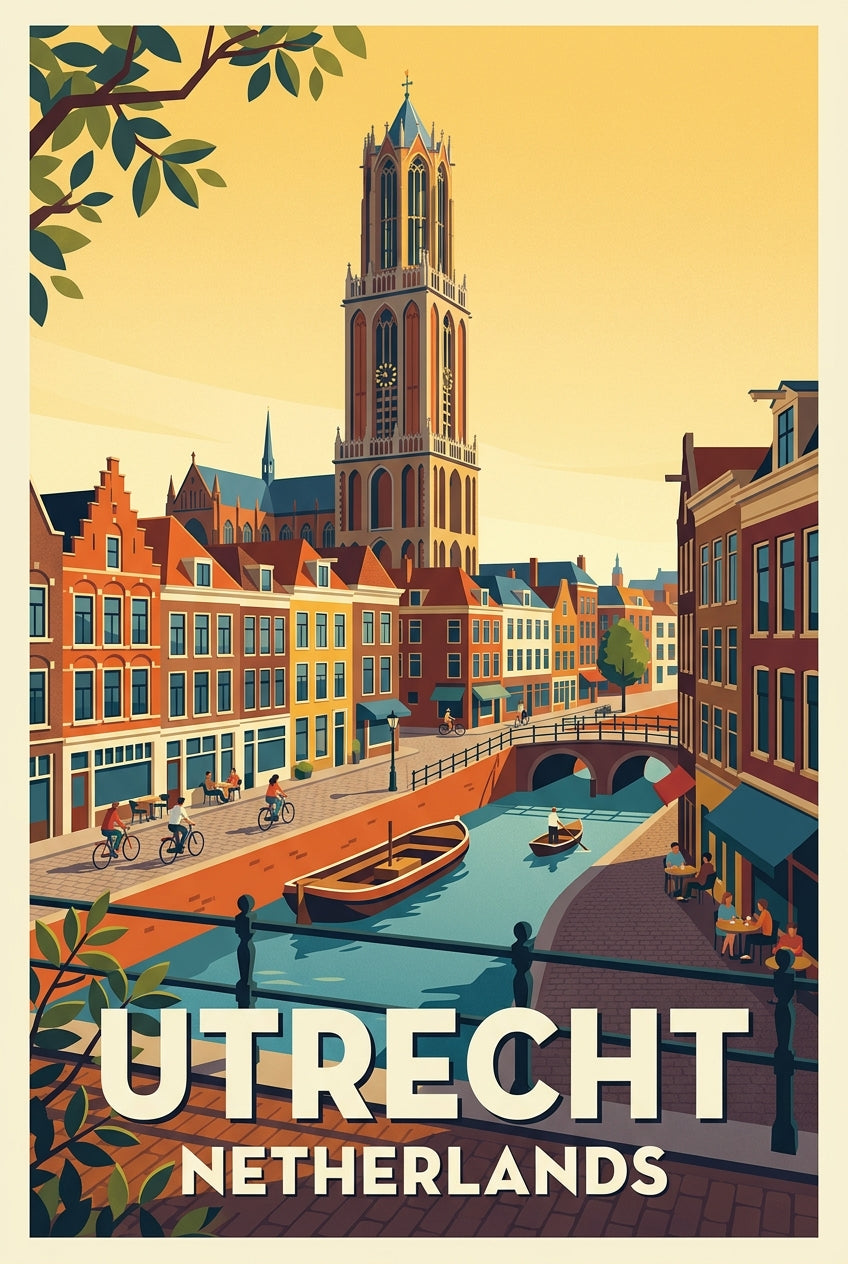 Poster d'Utrecht, la tour Dom et les canaux | Afich