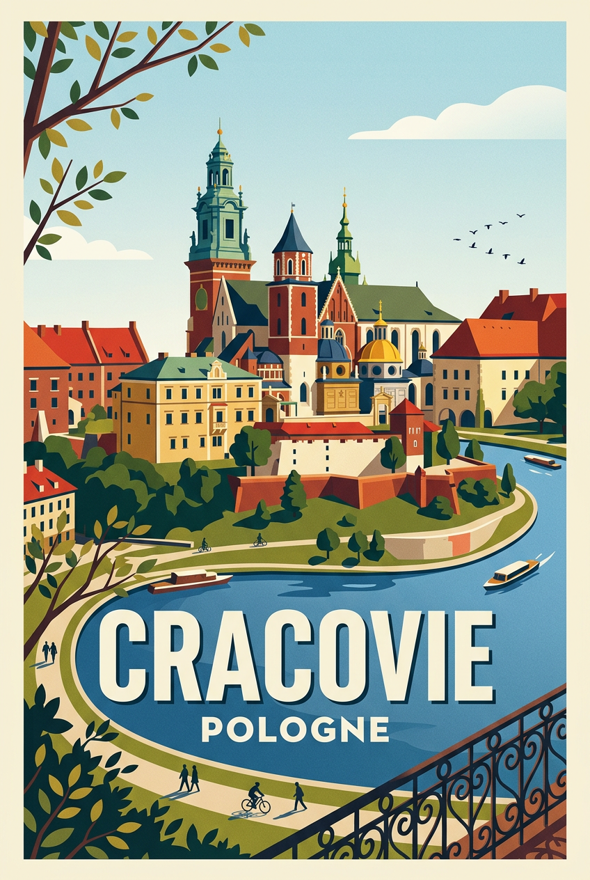 Affiche de Cracovie, château de Wawel et Vistule | Afich
