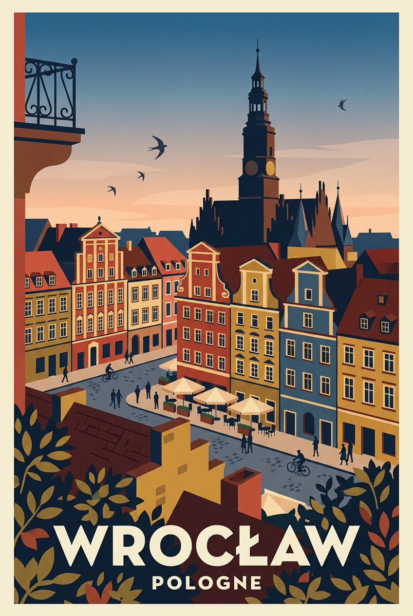 Affiche de Wrocław, poster maisons colorées | Afich