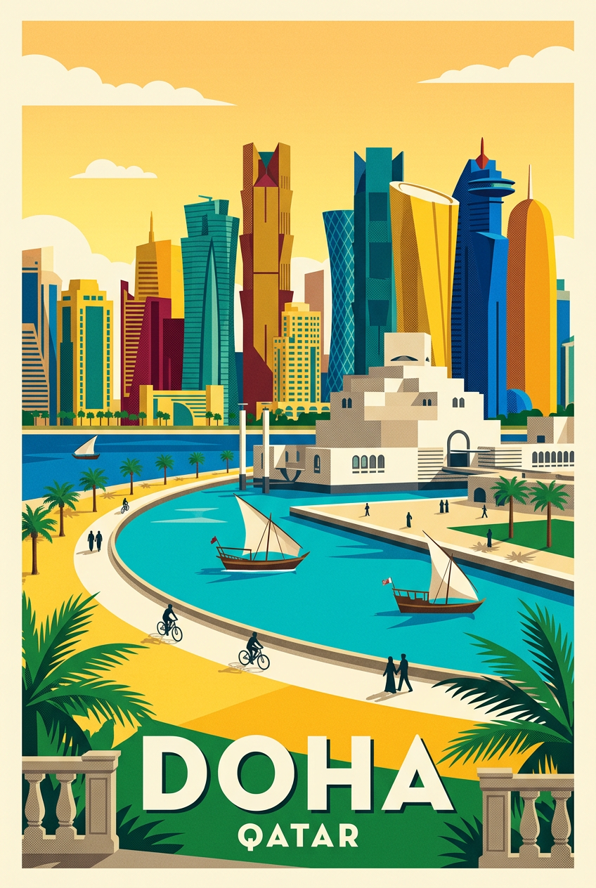 Poster du Qatar, Doha et gratte-ciel colorés | Afich