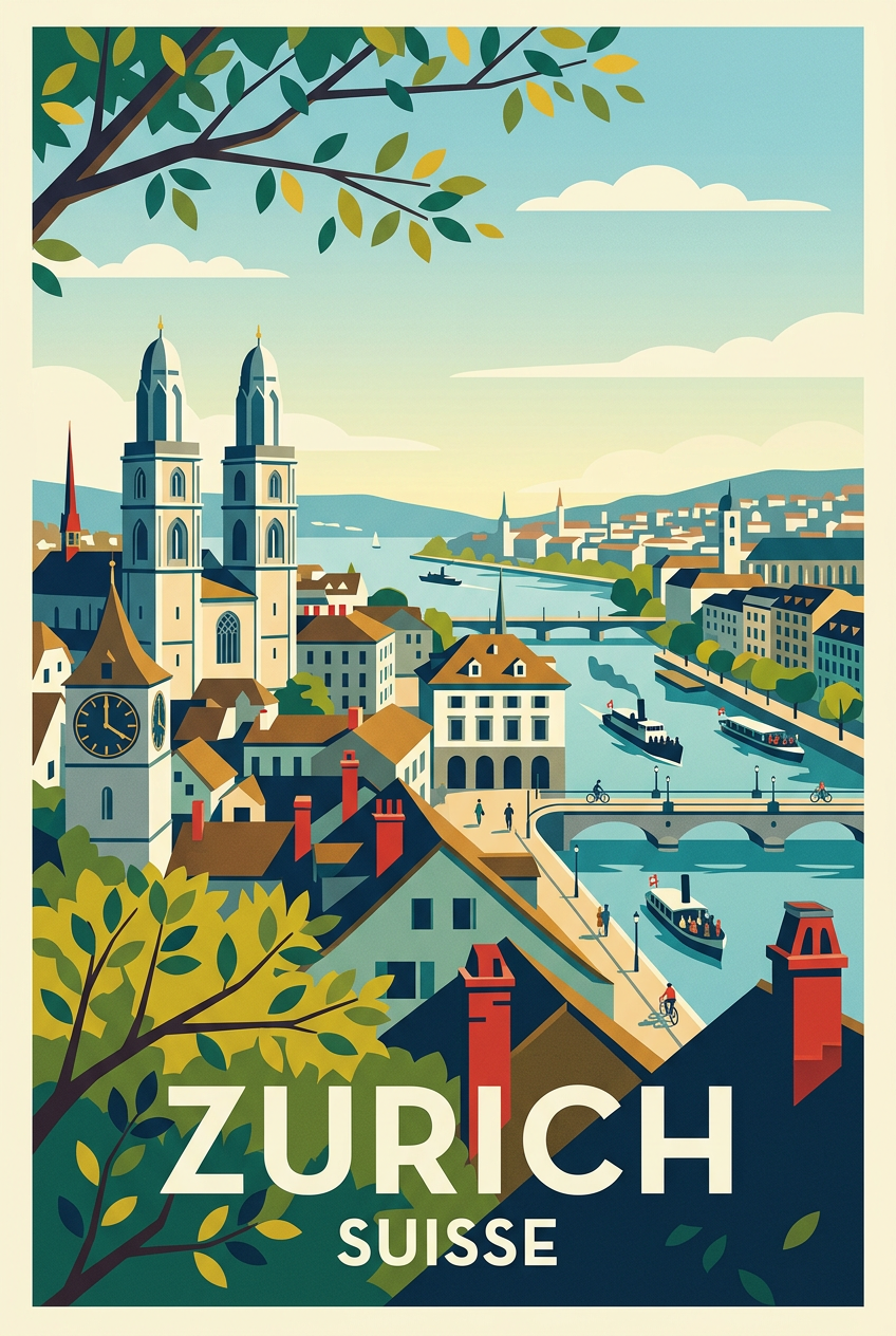 Affiche de Zurich, poster ville de Suisse | Afich