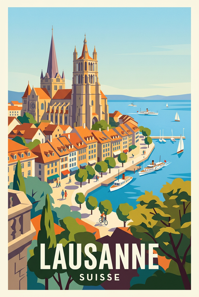 Affiche de Lausanne, poster vue sur le Lac Léman | Afich