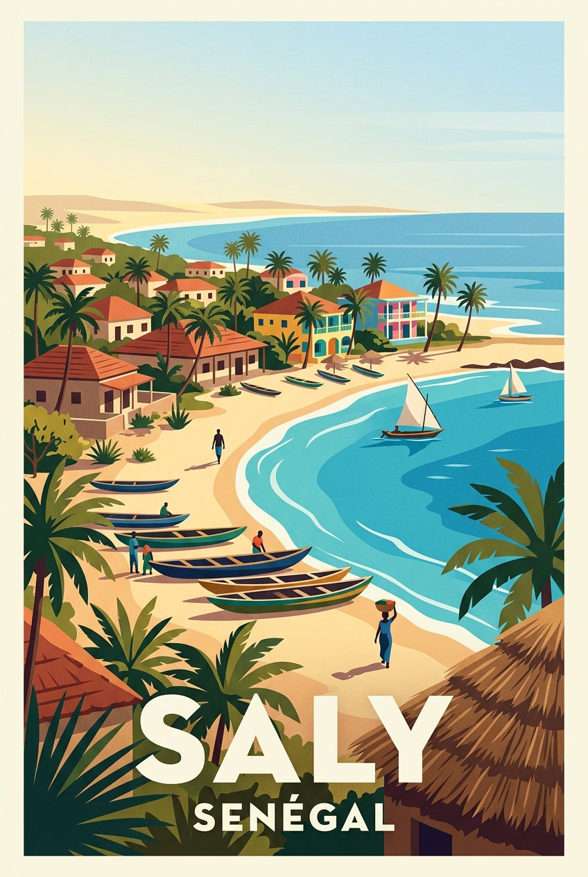 Affiche de Saly, pirogues sur la plage | Afich