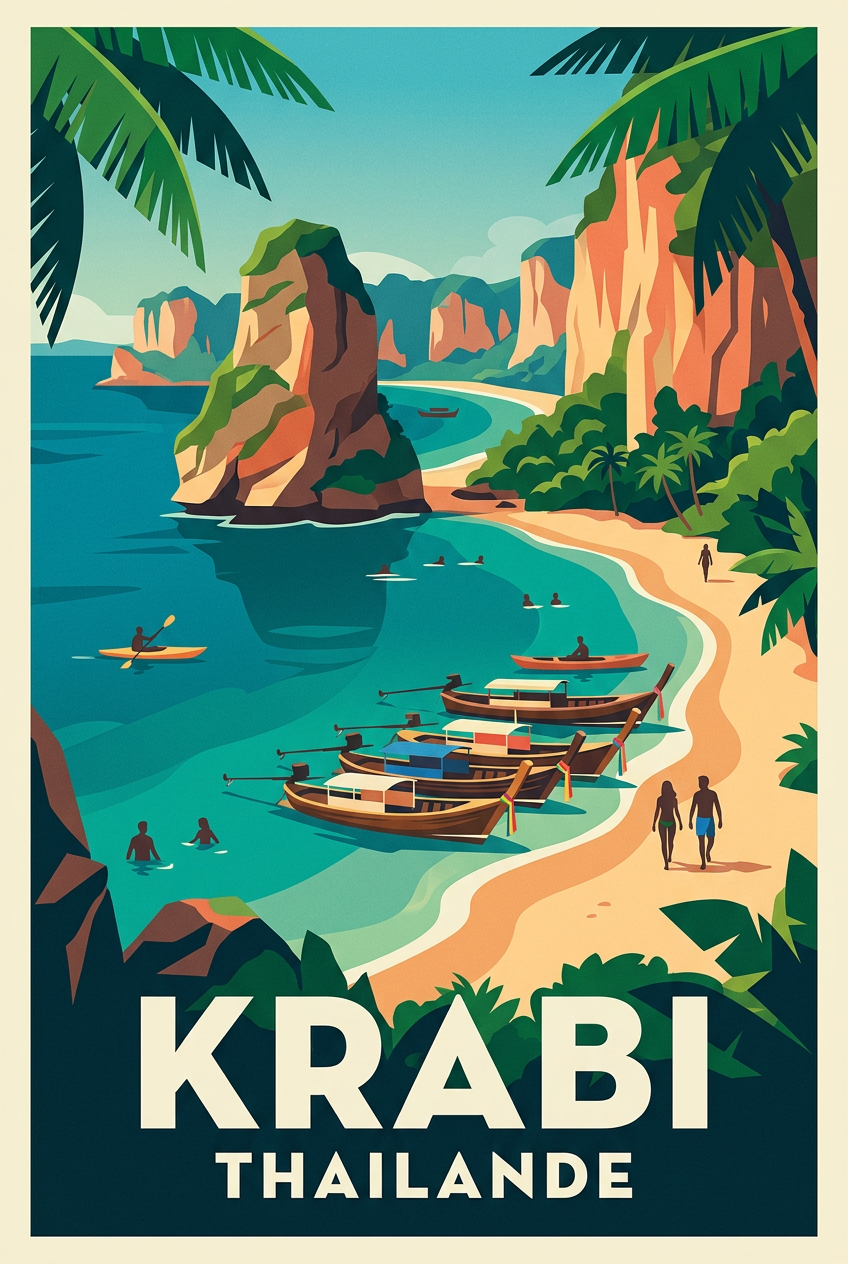 Affiche de Krabi, poster plage de Thaïlande | Afich