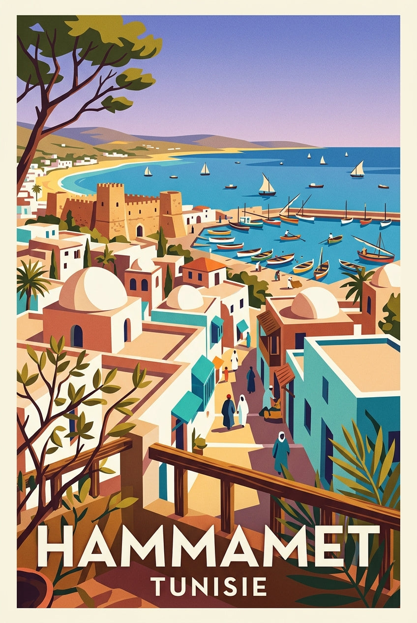 Affiche Hammamet, poster Tunisie médina | Afich