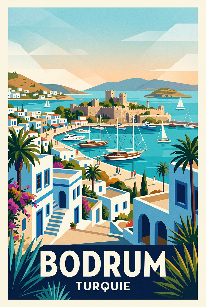Poster de Bodrum, Turquie, port et château | Afich