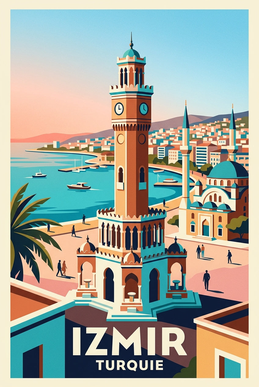 Affiche d'Izmir, Tour de l'Horloge et palmiers | Afich