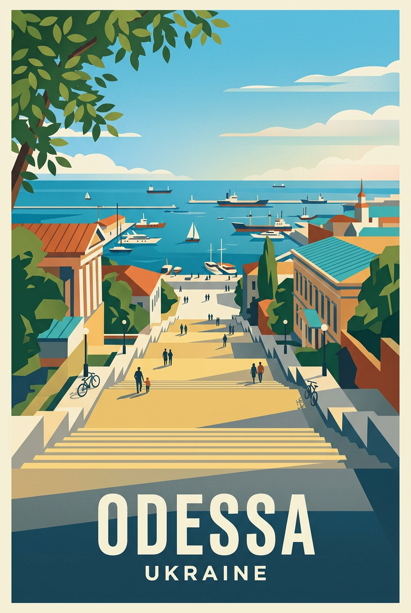 Poster d'Odessa, escalier Potemkine et port | Afich