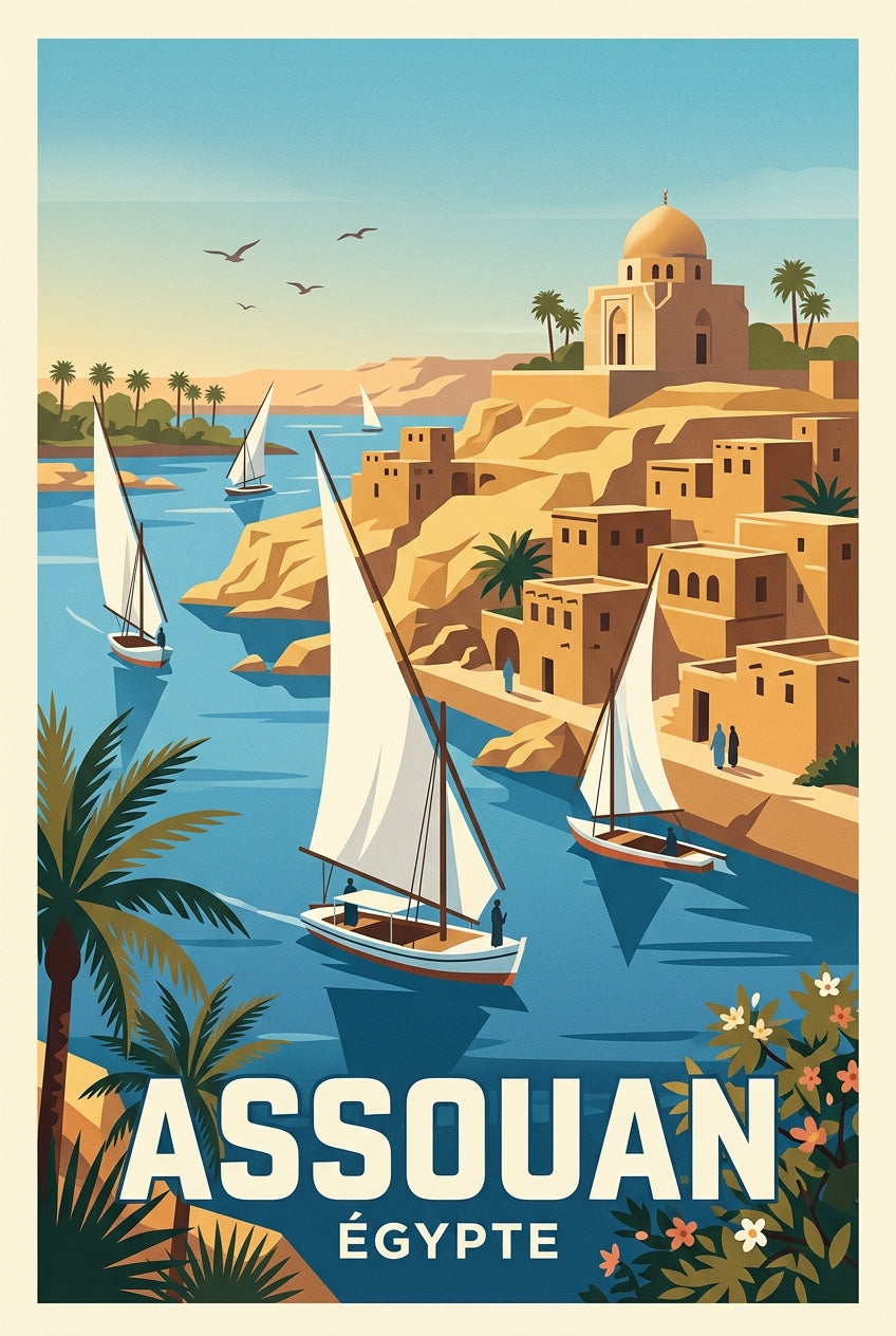 Affiche d'Assouan, felouques sur le Nil | Afich