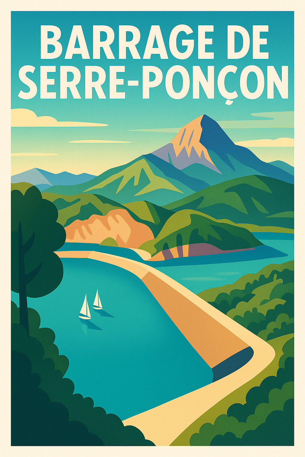Affiche de Barrage de Serre-Ponçon - Le géant des Alpes sous un ciel d'azur