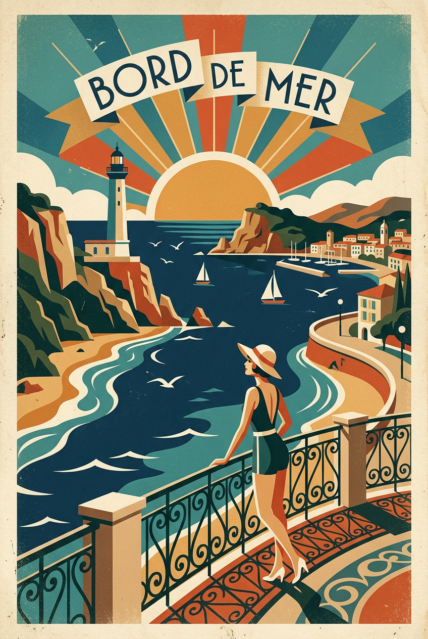 Affiche Bord de mer, poster vintage phare | Afich