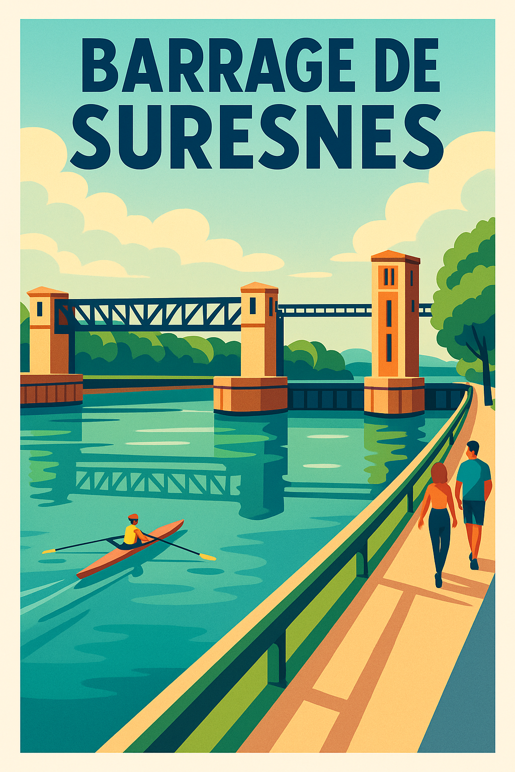 Affiche de Barrage de Suresnes - L'élégance des bords de Seine en style vintage