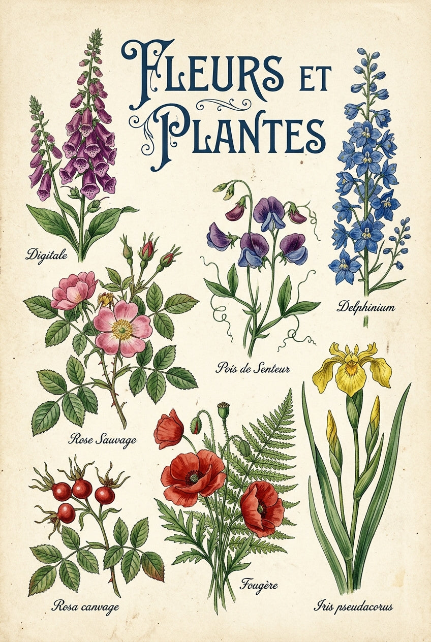 Affiche fleurs vintage, poster de plantes | Afich
