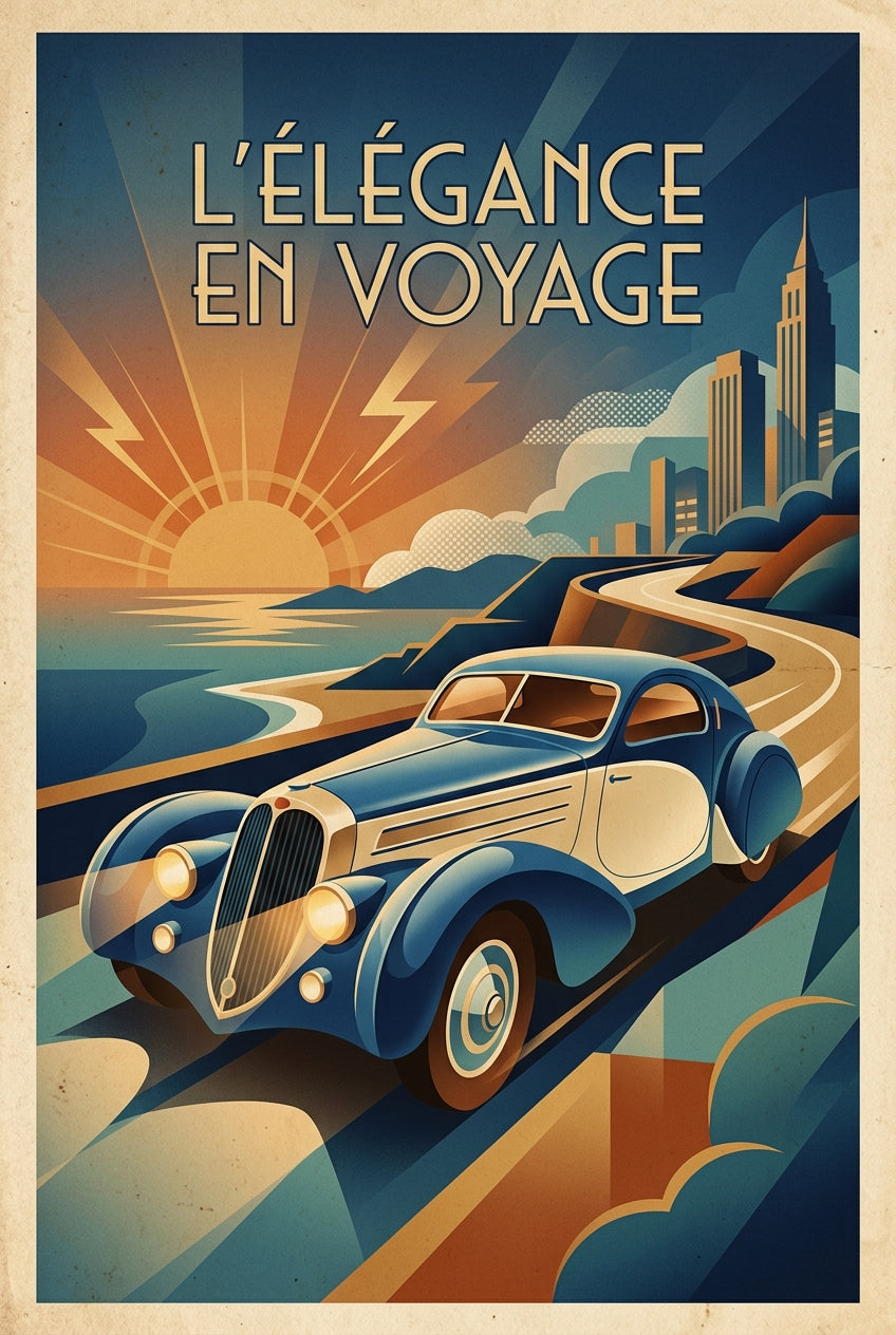 Affiche de voiture ancienne, poster Art déco | Afich