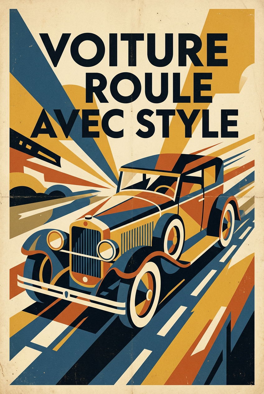 Affiche voiture vintage, style art déco | Afich