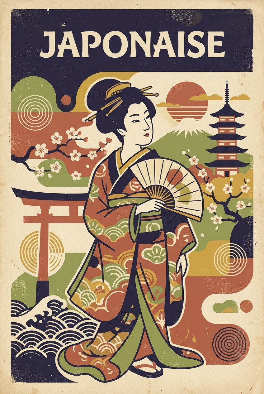 Affiche Japonaise vintage, style Geisha | Afich