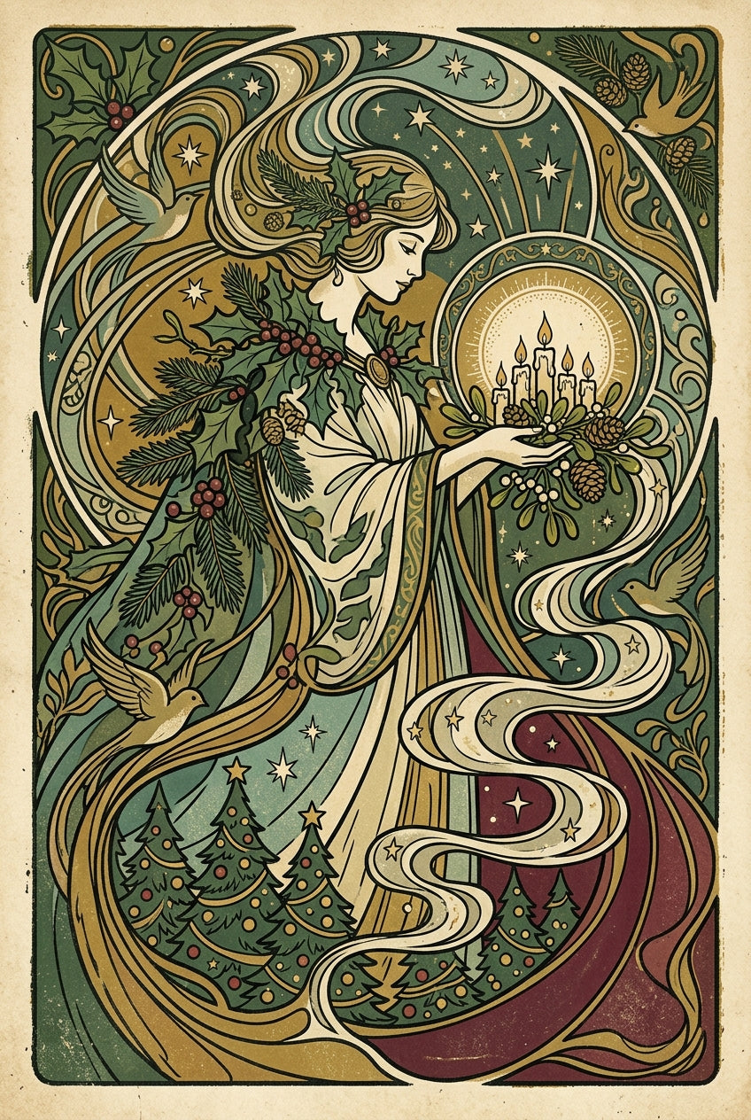 Affiche Noël vintage, poster style Mucha | Afich