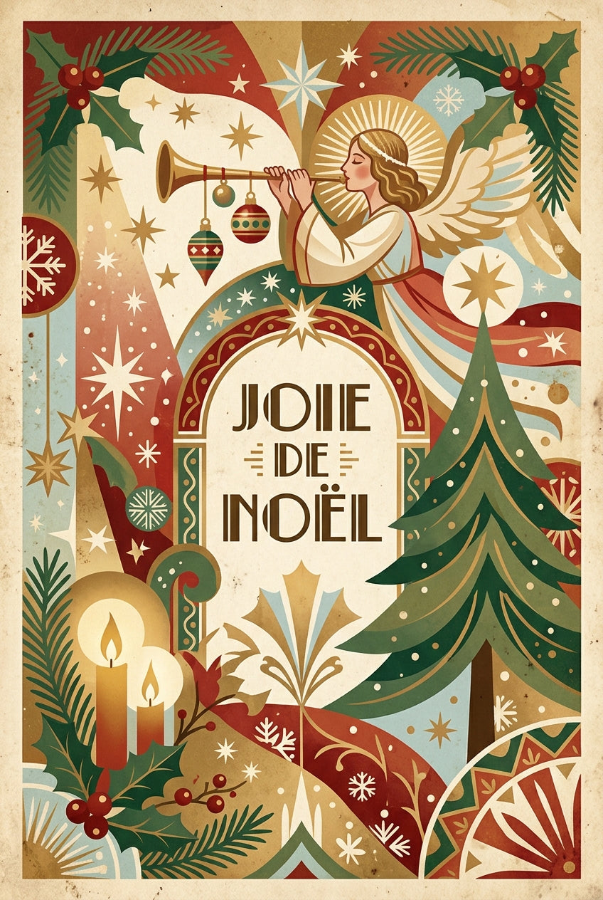 Affiche de Noël vintage, ange et sapin | Afich