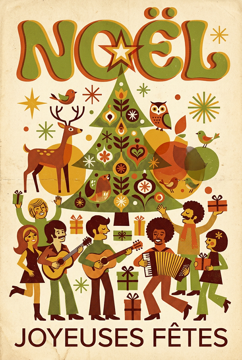 Affiche de Noël vintage, poster déco rétro | Afich