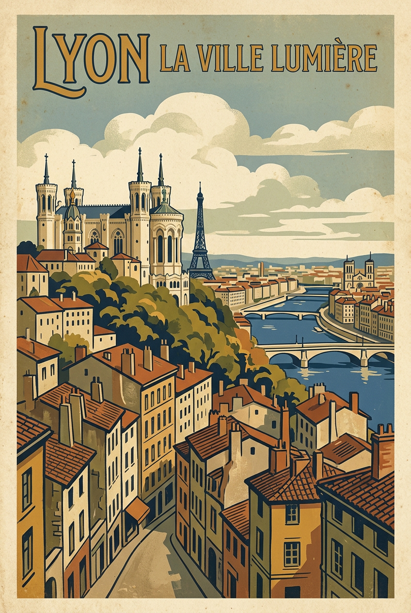 Affiche de Lyon vintage, poster Ville Lumière