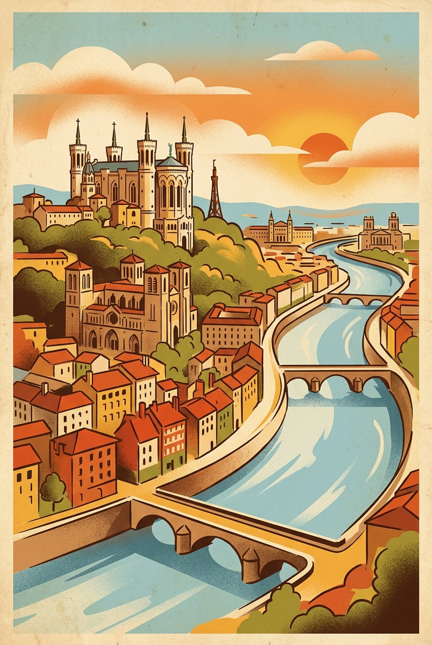 Poster de Lyon vintage, basilique de Fourvière | Afich