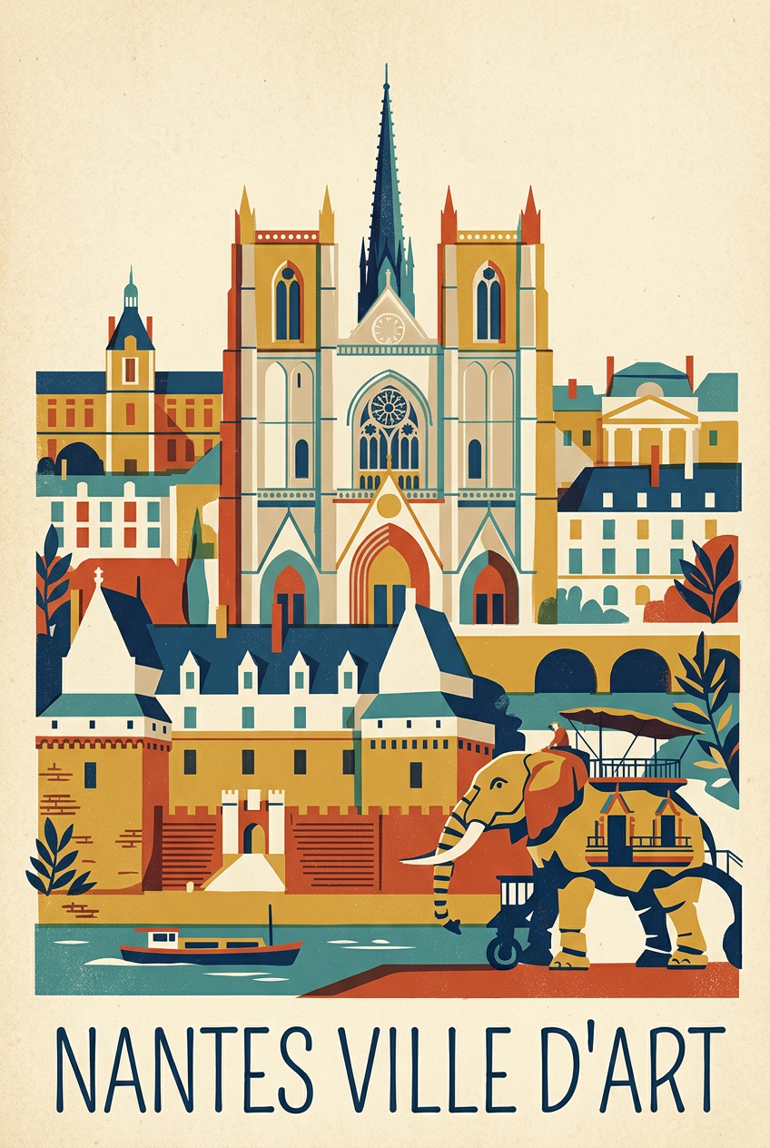 Affiche de Nantes vintage, poster ville d'art