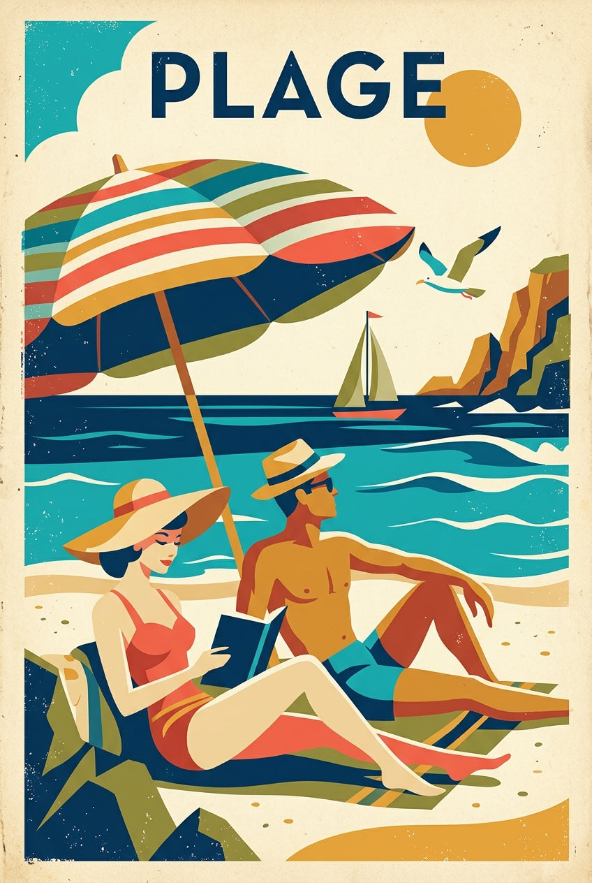 Affiche de plage vintage, poster bord de mer | Afich
