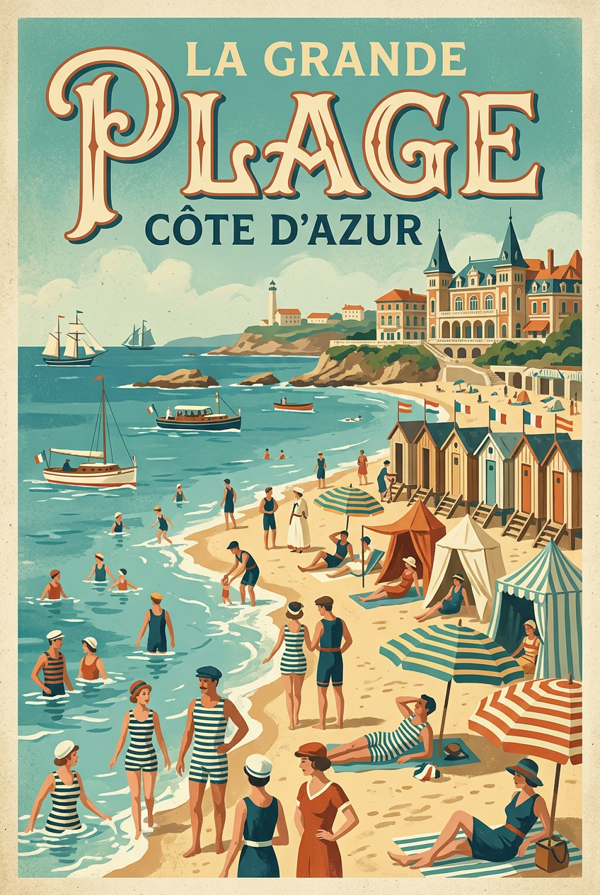 Affiche de la Grande Plage, Côte d'Azur vintage | Afich