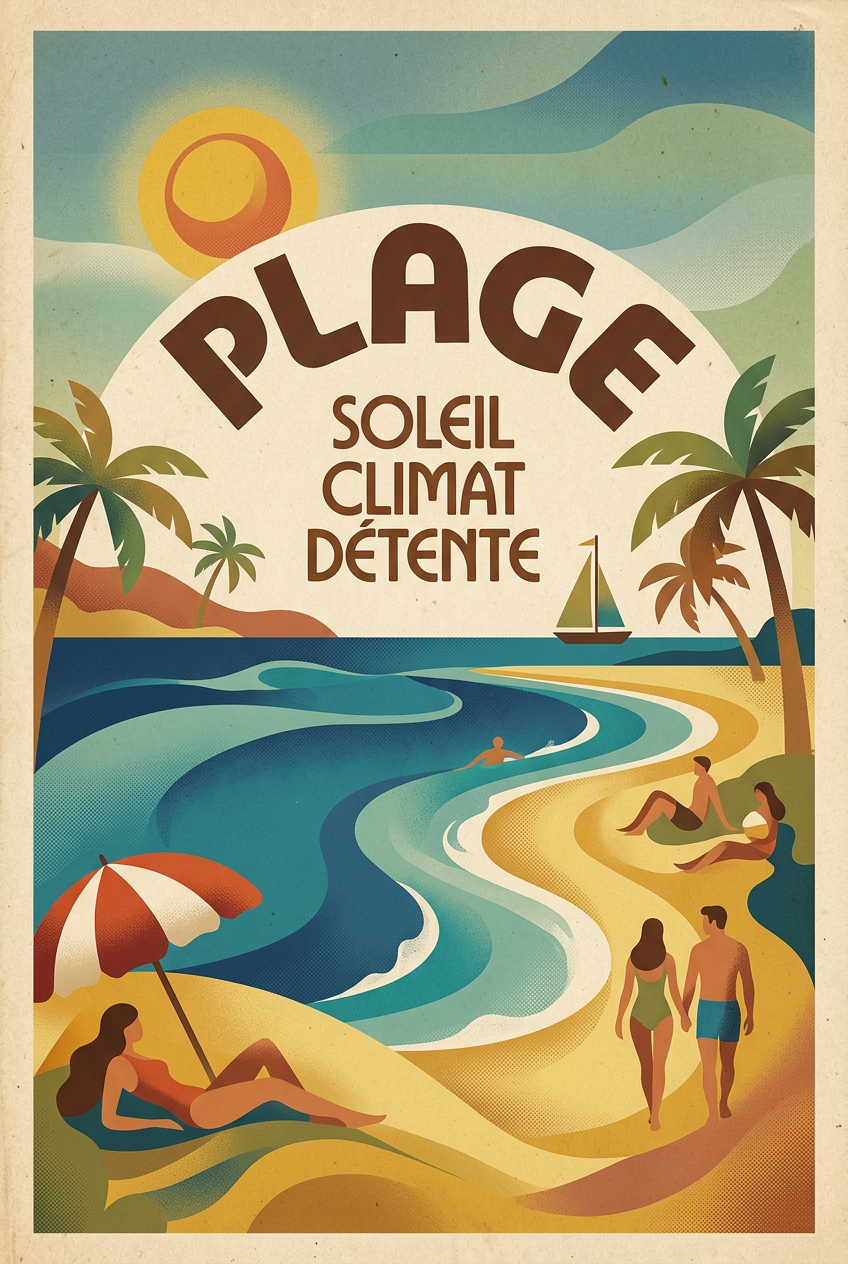 Poster Plage vintage, déco bord de mer | Afich