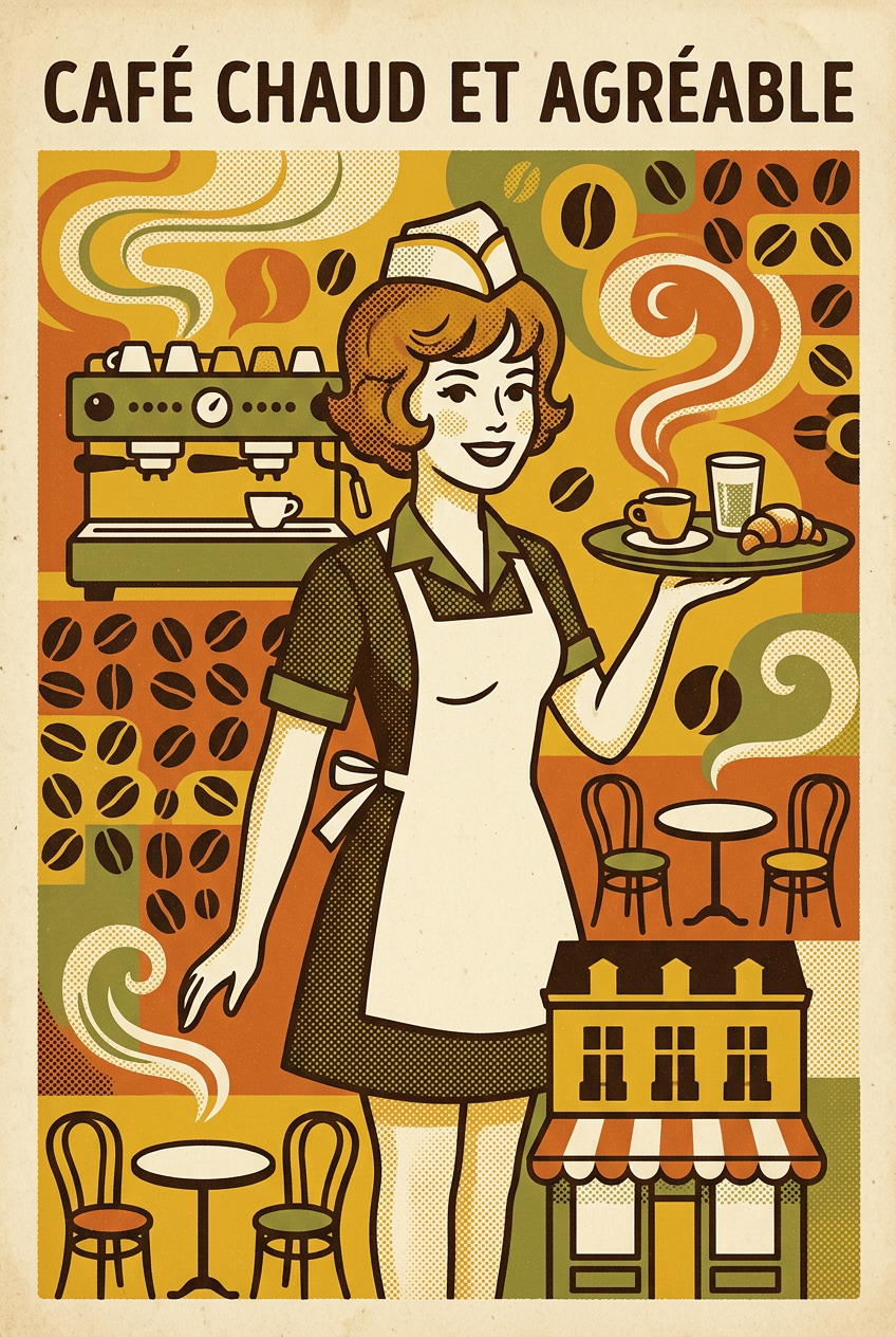 Affiche café vintage, serveuse rétro | Afich